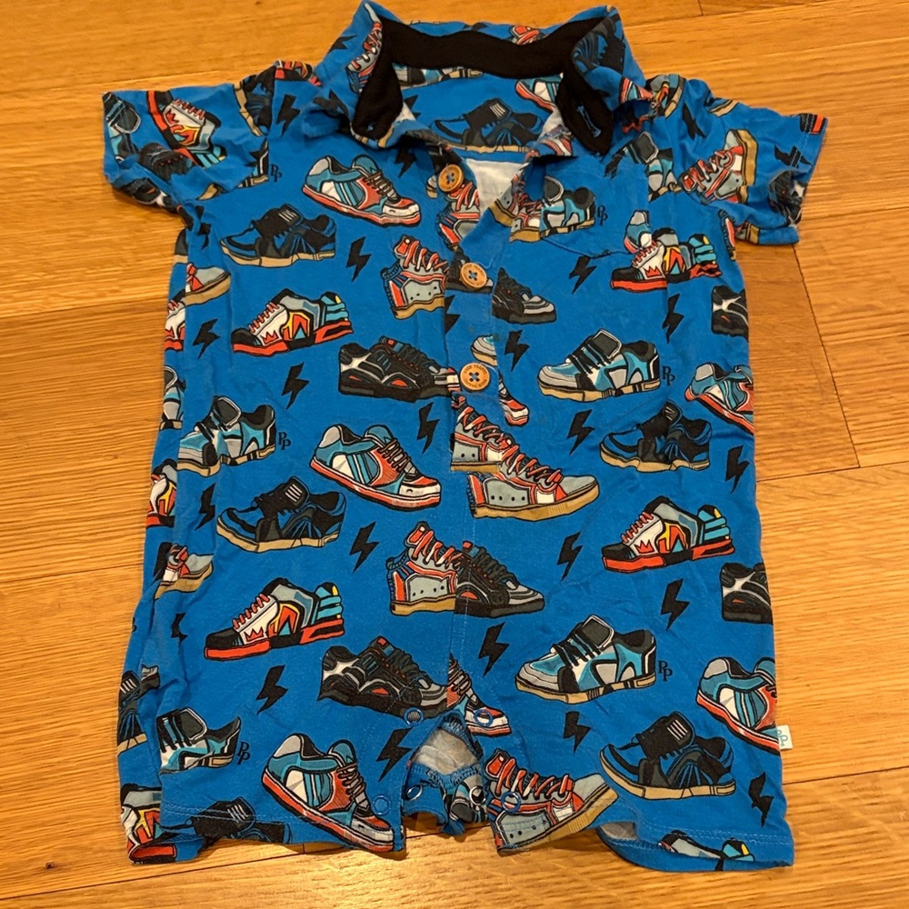 Posh Peanut Blue Sneaker Print Button Down Shirt